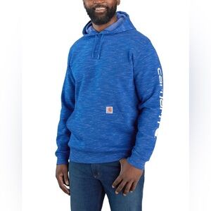 Carhartt Men’s Pullover Hoodie Logo Sweatshirt Blue Loose Fit Small